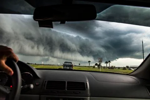 Severe Thunderstorm Through Car windshield 스톡 사진
