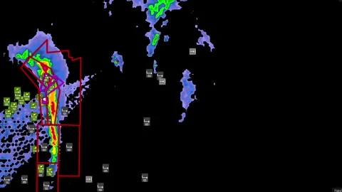 Severe thunderstorm with tornado warning on Doppler weather radar Stock Footage 344600078