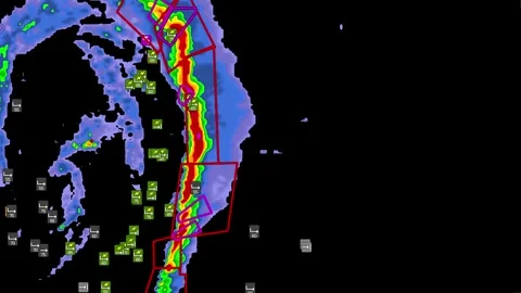 Severe thunderstorm with tornado warning on Doppler weather radar Stock Footage 344600110