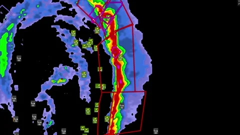 Severe thunderstorm with tornado warning on Doppler weather radar Stock Footage 344600118