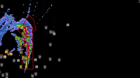 Severe thunderstorm with tornado warning on Doppler weather radar Stock Footage 344600135