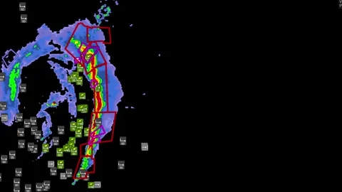 Severe thunderstorm with tornado warning on Doppler weather radar Stock Footage 344600139