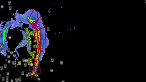 Severe thunderstorm with tornado warning on Doppler weather radar Stock Footage 344600140