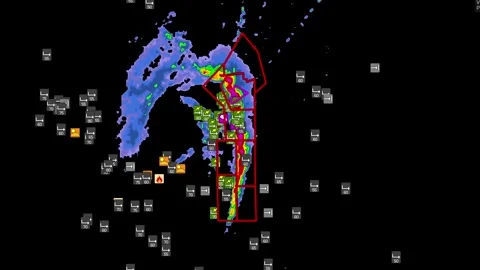 Severe thunderstorm with tornado warning on Doppler weather radar Stock Footage 344600151