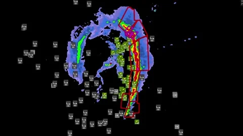 Severe thunderstorm with tornado warning on Doppler weather radar Stock Footage 344600153