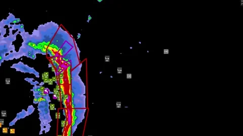 Severe thunderstorm with tornado warning on Doppler weather radar Stock Footage 344600154
