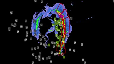 Severe thunderstorm with tornado warning on Doppler weather radar Stock Footage 344600155