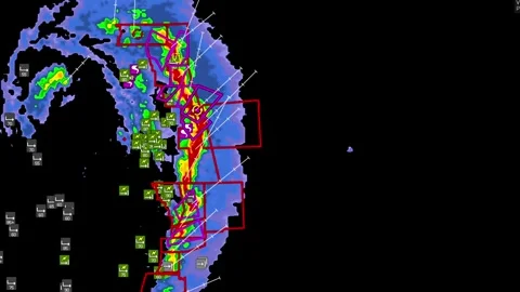 Severe thunderstorm with tornado warning on Doppler weather radar Stock Footage 344600171