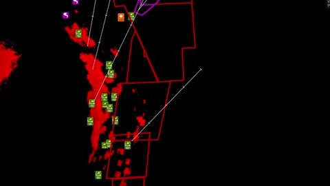 Severe thunderstorm with tornado warning on Doppler weather radar Stock Footage 344600172