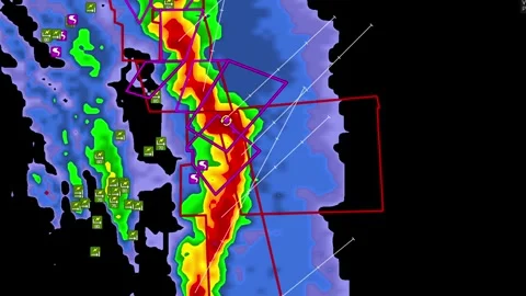 Severe thunderstorm with tornado warning on Doppler weather radar Stock Footage 344600173