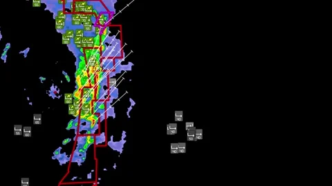 Severe thunderstorm with tornado warning on Doppler weather radar Stock Footage 344600181