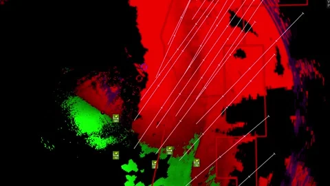 Severe thunderstorm with tornado warning on Doppler weather radar Stock Footage 344600185