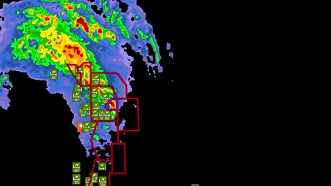 Severe thunderstorm with tornado warning on Doppler weather radar Stock Footage 344600188