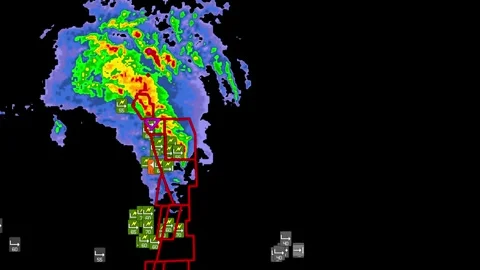Severe thunderstorm with tornado warning on Doppler weather radar Stock Footage 344600194