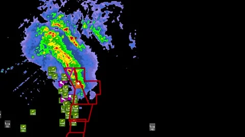 Severe thunderstorm with tornado warning on Doppler weather radar Stock Footage 344600201