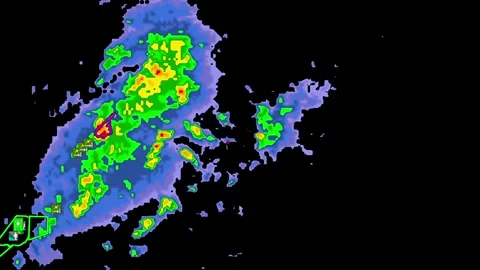 Severe thunderstorm with tornado warning on Doppler weather radar Stock Footage 344600359
