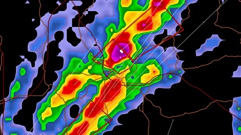 Severe thunderstorm with tornado warning... | Stock Video | Pond5