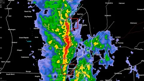 Severe thunderstorms with tornado risk as seen on weather radar Stock Footage 103977130