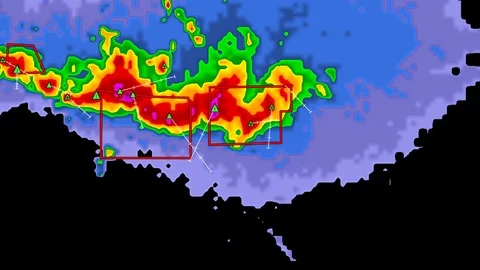 Severe thunderstorms with tornado risk as seen on weather radar Stock Footage 103980646
