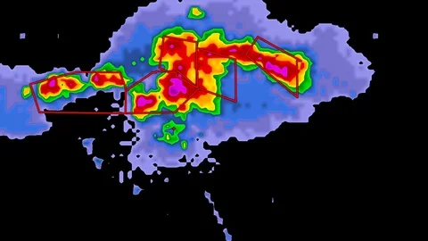 Severe thunderstorms with tornado risk as seen on weather radar Stock Footage 103981466