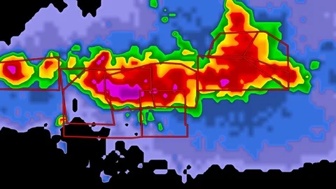 Severe thunderstorms with tornado risk as seen on weather radar Stock Footage 103983635
