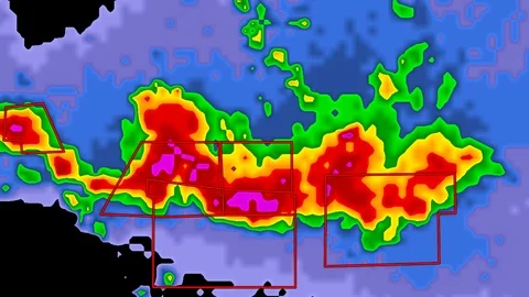 Severe thunderstorms with tornado risk as seen on weather radar Stock Footage 103985183