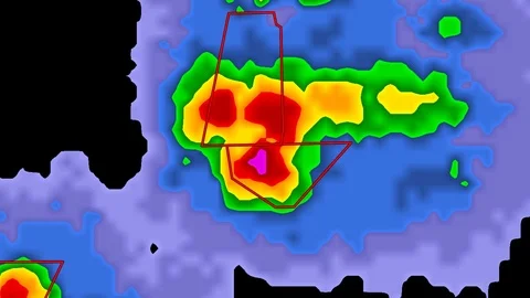 Severe thunderstorms with tornado risk as seen on weather radar Stock Footage 103985883