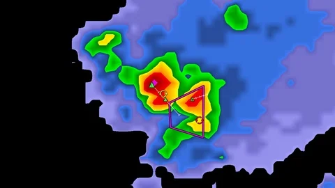 Severe thunderstorms with tornado risk as seen on weather radar Stock Footage 103986289