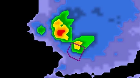 Severe thunderstorms with tornado risk as seen on weather radar Stock Footage 103986336