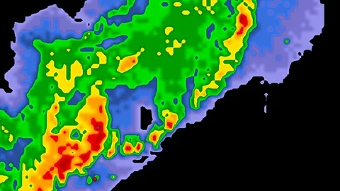 Severe thunderstorms with tornado risk as seen on weather radar Stock Footage 103997820