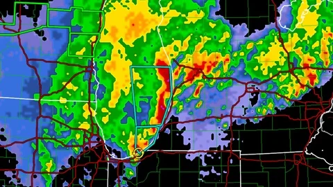 Severe thunderstorms with tornado risk as seen on weather radar Stock Footage 104008352