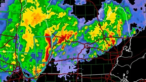 Severe thunderstorms with tornado risk as seen on weather radar Stock Footage 104010099