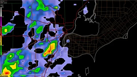 Severe thunderstorms with tornado risk as seen on weather radar Stock Footage 104010957