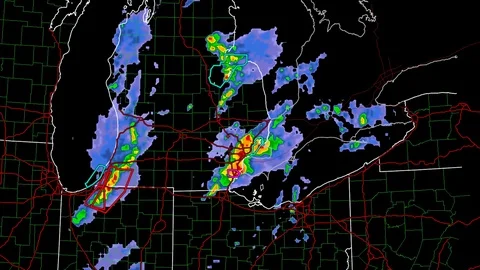 Severe thunderstorms with tornado risk as seen on weather radar 스톡 동영상 104013038