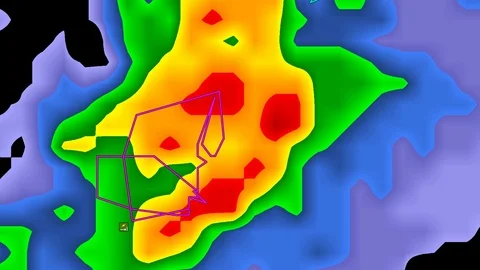 Severe thunderstorms with tornado risk as seen on weather radar Stock Footage 104016064