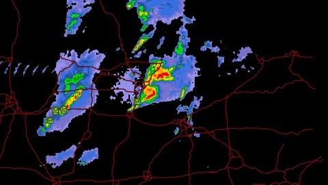 Severe thunderstorms with tornado risk as seen on weather radar Stock Footage 104016635