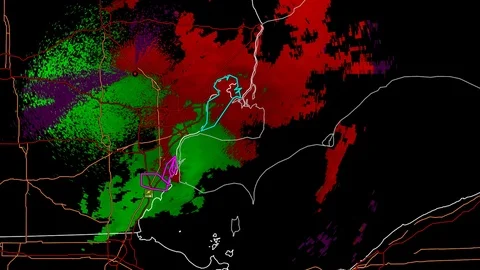 Severe thunderstorms with tornado risk as seen on weather radar Stock Footage 104017286
