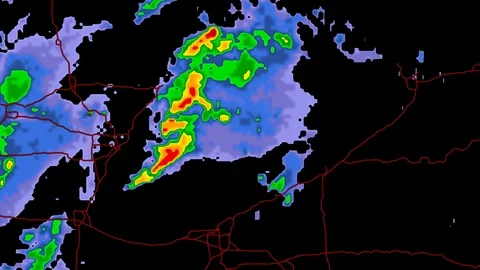 Severe thunderstorms with tornado risk as seen on weather radar Stock Footage 104019866