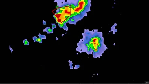 Severe Thunderstorms with tornado warning on severe weather radar screen Vídeo Stock 158589684