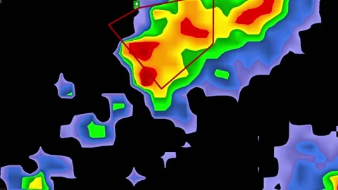 Severe Thunderstorms with tornado warning on severe weather radar screen Vídeo Stock 158589764