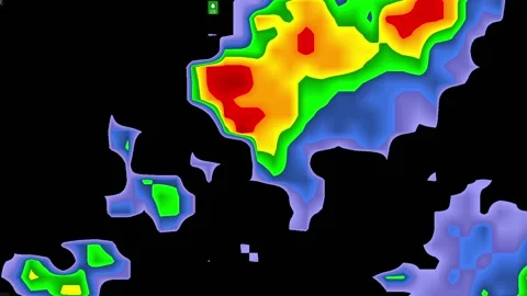 Severe Thunderstorms with tornado warning on severe weather radar screen Vídeo Stock 158589772