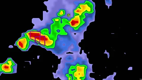 Severe Thunderstorms with tornado warning on severe weather radar screen Vídeo Stock 158589809