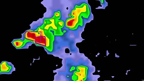 Severe Thunderstorms with tornado warning on severe weather radar screen Vídeo Stock 158589814