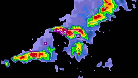 Severe Thunderstorms with tornado warning on weather radar screen Vídeo Stock 158589564