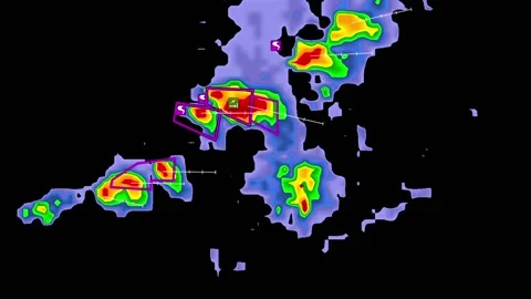 Severe Thunderstorms with tornado warning on weather radar screen Vídeo Stock 158589575