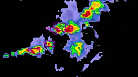 Severe Thunderstorms with tornado warning on weather radar screen Vídeo Stock 158589579