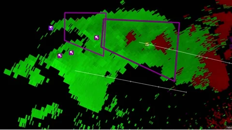 Severe Thunderstorms with tornado warning on weather radar screen Vídeo Stock 158589617