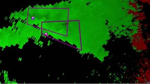 Severe Thunderstorms with tornado warning on weather radar screen Vídeo Stock 158589626