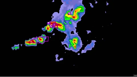 Severe Thunderstorms with tornado warning on weather radar screen Vídeo Stock 158589668