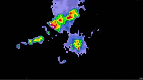 Severe Thunderstorms with tornado warning on weather radar screen Vídeo Stock 158589672